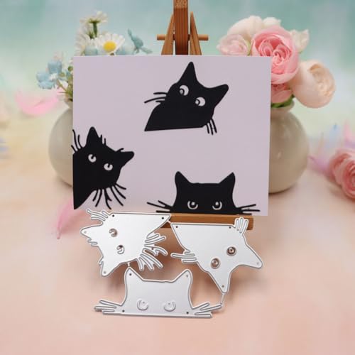FAWENUCY Scrapbooking Die-Cuts, Christmas Metal Cutting Dies for Card Making, Paper Craft Punch Template, Background Embossing Stencils, DIY Album Décor (3 Pcs Cat-10.9x6.4cm)