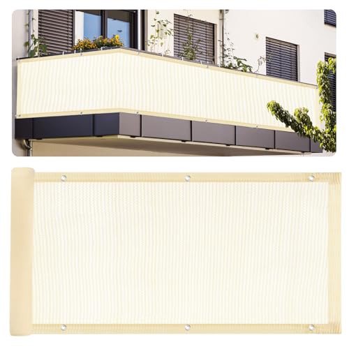 PATIKIL 3'x16' Patio Privacy Screen for Balcony Fence Cover for Apartment Railing Netting Mesh Shade Fabric Balcony Cover for Outdoor Deck Backyard Porch Railing Shield 90% (Beige)