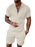 PICKLION Mens 2 Piece Zip Tracksuit Polo Shirt and Shorts Sets Short Sleeve Summer Casual Outfit