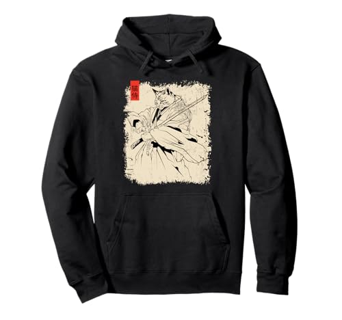 Samurai Cat Ukiyo-e Warrior Art Japanese Cat Samurai Manga Sudadera con Capucha
