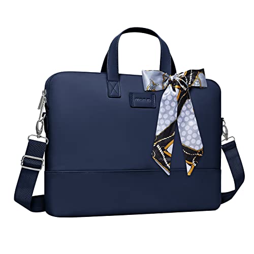 MOSISO Laptop Bag for Women, 15.6 inch Computer Bag Compatible with MacBook Pro 16 inch, HP, Dell, Lenovo, Asus, Razer Notebook, Laptop Shoulder Messenger Bag with Strap and Silk Scarf, Navy Blue