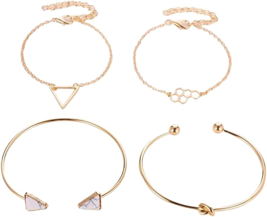 Luxe - 4 Pcs Boho Knotted Bangle Triangle Bracelet Set Alloy