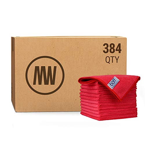 Buffâ„¢ Bulk Microfiber Cleaning Cloths Wholesale | Red - Case: 384 Quantity | Size 12" x 12" | Premium Microfiber Towels for Cleaning Glass, Kitchens, Bathrooms, Automotive