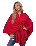 PULI Women's Elegant Shawl Wraps Soft Open Front Poncho Sweater for Spring Fall Winter red