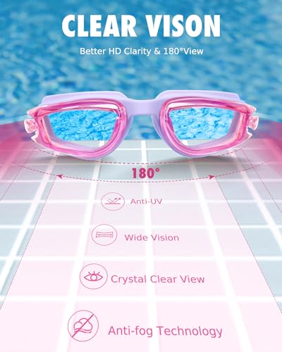 Image of Aegend Kids Swim Goggles, Pack of 2 Swimming Goggles for Children Boys & Girls Age 3-14, Light-green & Light-purple