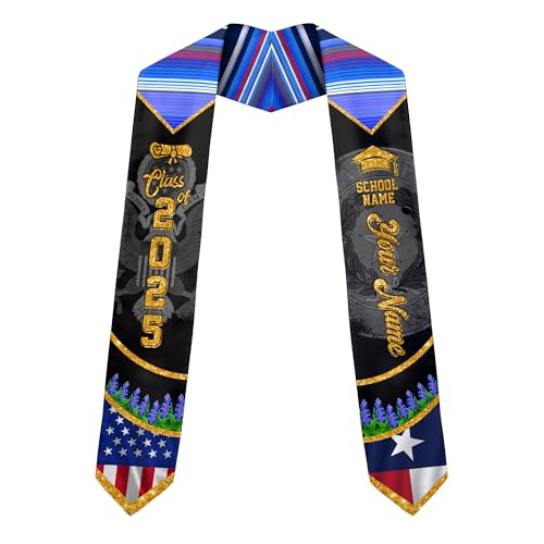 MonkeyVan Customize Texas Graduation Stole Texas Graduation Sash 2025 Texas Sash for Graduation Usa and Texas Flag for Graduation Tx10