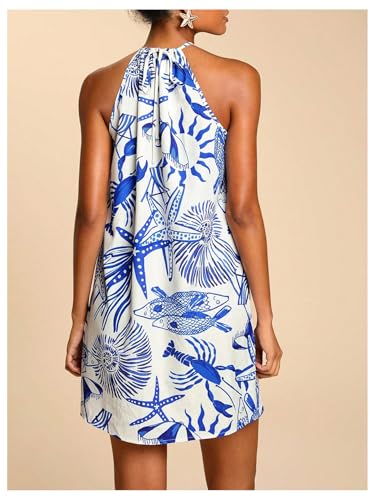 Image of SweatyRocks Women's Tropical Print Halter Dresses Sleeveless Holiday Summer Mini Dress