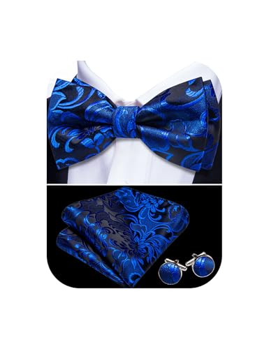 Image of YOHOWA Paisley Striped Men Bow Tie Pre-Tied Formal Adjustable Colorful Bowties Handkerchief Cufflinks Set Wedding Party