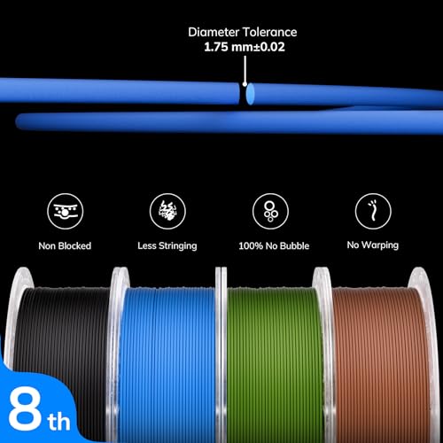 Image of AMOLEN Matte PLA Filament 1.75mm Bundle, Chocolate Brown, Amolen Blue, Black, Olive Green, 4 * 1KG