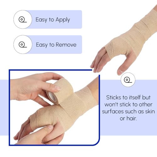 Image of Self Adhesive Bandage Wrap, 6 Pack, 5CM * 4.5M, Cohesive Bandages, Medical Wrap, Elastic Bandage Wrap, Self Sticking Bandage Tape (Skin Color)