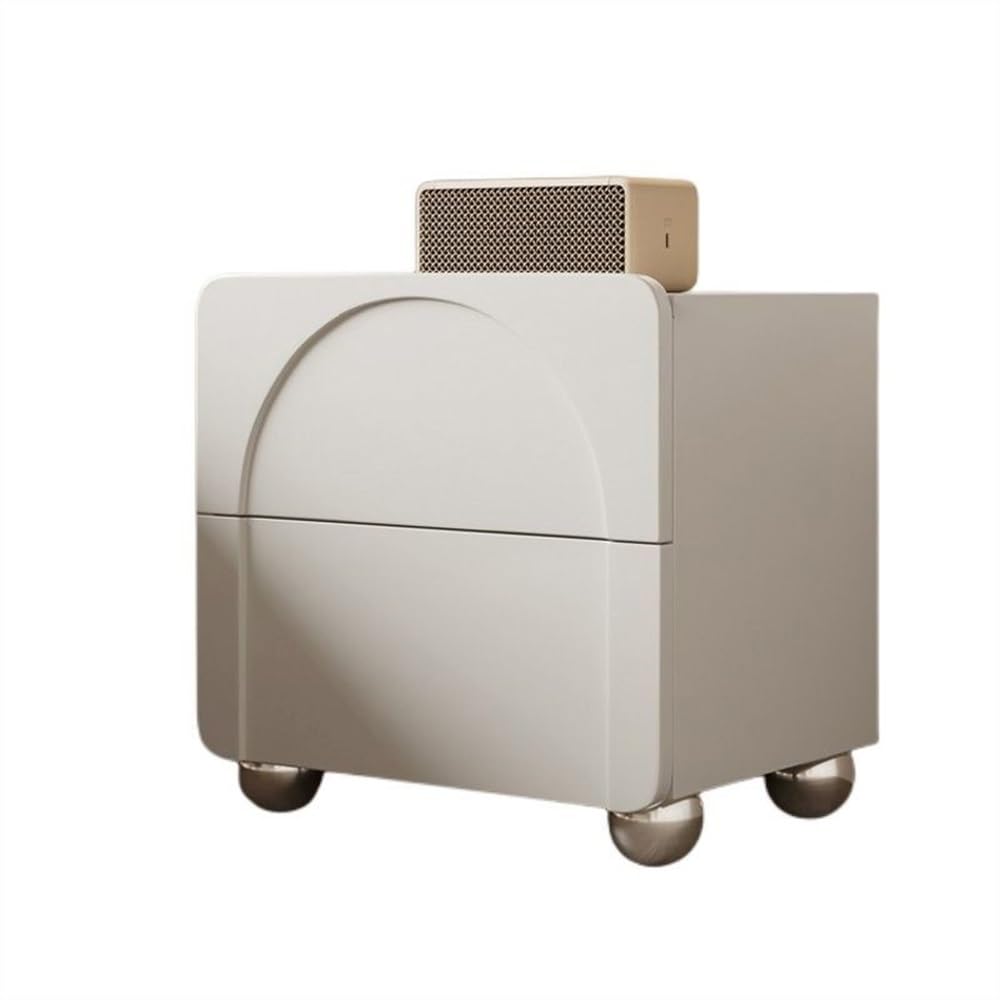 Table de chevet moderne en cuir microfibre noir avec 2 tiroirs de rangement