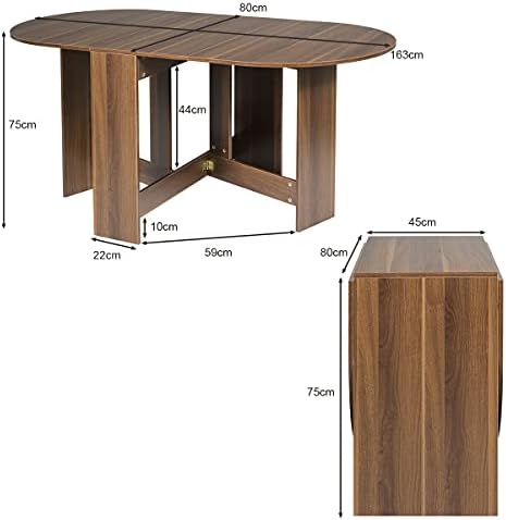 TANGZON Folding Drop Leaf Dining Table, 163x80x75cm Extending PC Laptop Workstation, Small Space Wooden Desk for Kitchen, Living Romme, Office