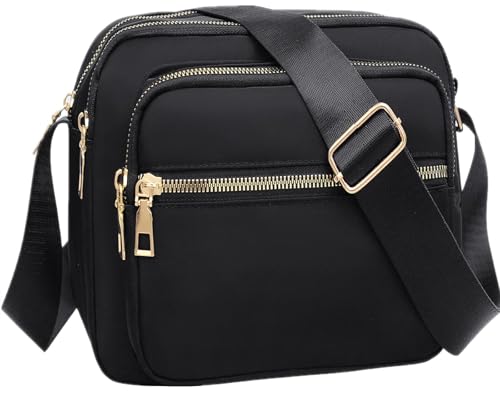 Bolsas transversais de nylon para mulheres, bolsas e bolsas, bolsa mensageiro casual feminina à prova d'água, Preto escuro, Small