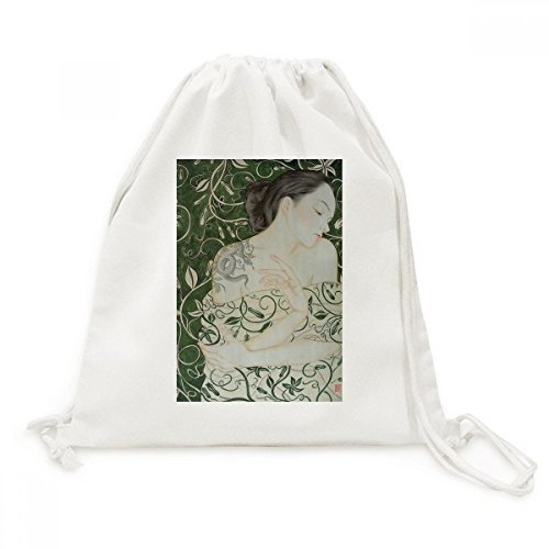 Sac à cordon en toile serpent et vigne style chinois pour voyage