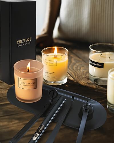 YOUTUOY 5 in1 Candle Accessory Set with Rechargeable Candle Lighter, Candle Wick Trimmer, Candle Wick Snuffer, Candle Wick Dipper, Storage Tray Plate, Candle Care Kit (Matte Black) - Image 3