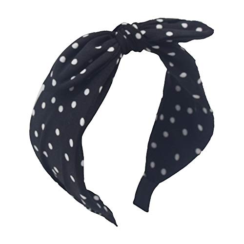 MHDGG Bow Headband for Women Bandana Headband Turban Headbands Knotted Bow Headbands Vintage Wave Point Pattern Hairband Elastic Cat Ear Headband,Black