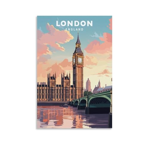Jdjdu Poster vintage de voyage Londres - Décoration murale - Poster sur toile