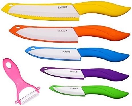 Ceramic Knife Set - TAKIUP 6 Piece Kicthen Knife Set with Sheath Covers and Peeler Set - kitchen Chef Chef's Paring Bread Set