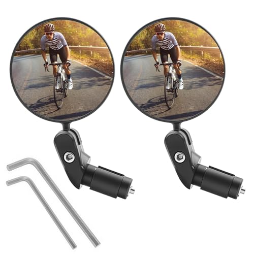 2Pcs Bike Mirrors, Universal 360˚ Rotatable Bicycle Rear View Mirrors Adjustable Blind Spot Mirror HD Glass Wide Angle Convex Mirror with Handlebars for Mountain Road Bike Adult Cycling
