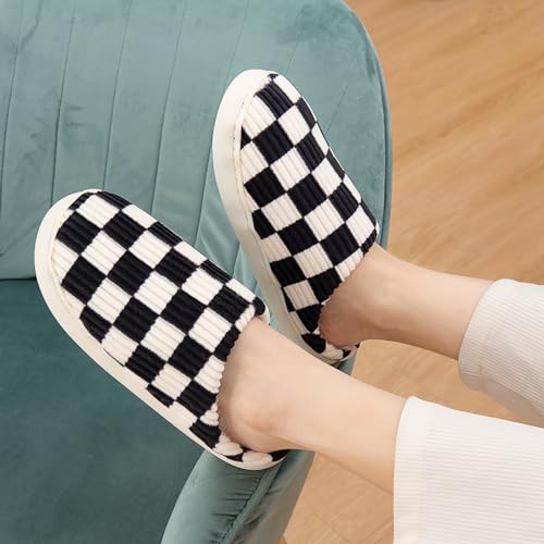 House Slippers for Women Men, Checkered Slippers, Women's Checkerboard Slippers Teen Girls Trendy Plaid Scuff Slides, Men's Fuzzy Cotton Indoor Slippers Slip on Memory Foam Bedroom Home Shoes4