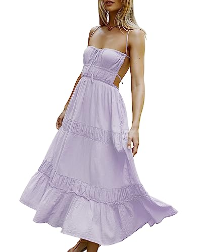 Image of VIUTIL Flowy Maxi Dress for Women Summer Cotton Backless Beach Long Dress with Pockets 2026