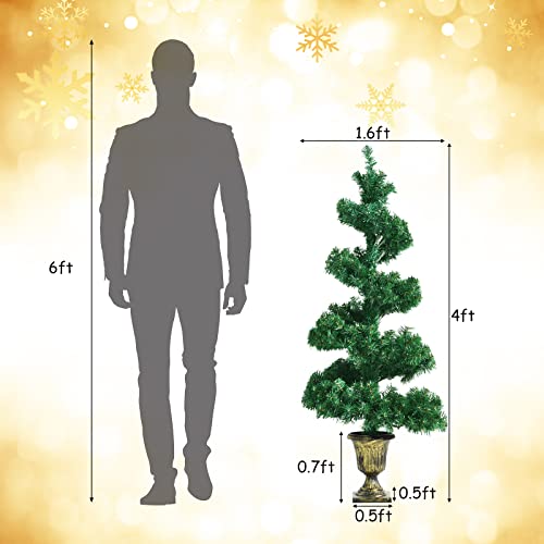Happygrill Pre-Lit Lifelike Spiral Christmas Tree Topiary Artificial Xmas Tree With 150 Led Lights, 364 Branch Tips & Retro Urn Base, Potted Pvc Helical Festival Tree #TOP7
