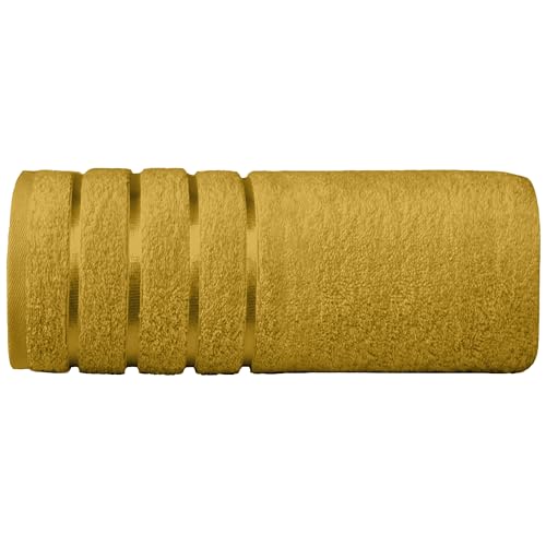 Image of Elegant Comfort 100% Turkish Cotton 4 Lines Viscose Stripe Jumbo Bath Towel - Hotel Spa Quality Extra Large 35 x 70 Inch Bath Towel Ultra Soft, Super Absorbent Quick Dry Large Bath Towel, Gold