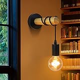 Homefire Wandlampe Holz Wandleuchte Vintage Innen - Schwarz Retro E27 in Industrial Rustikal Design Wandstrahler Landhaus für Schlafzimmer Bett Wohnzimmer Café Restaurants Dekorative Beleuchtung