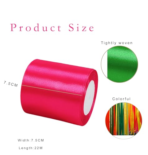 Wide Hot Pink Ribbon 75mm Satin Ribbons for Gift Wrapping,22m 2.9Inch Silk Thick Wrapping Ribbon Rose for Crafting,Christmas,Wedding Car,Hair Bows,Bouquets,Party,Cake Decorations - Image 2