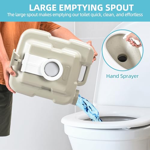 Image of YITAMOTOR 5.3 Gal Portable Toilet for Camping, RV Toilet with Diagonal Elongated Bowl Seat, Porta Potty with Hand Sprayer, Leak-Proof for Adults, RV Travel, Hospital, Boat, Trip, Home