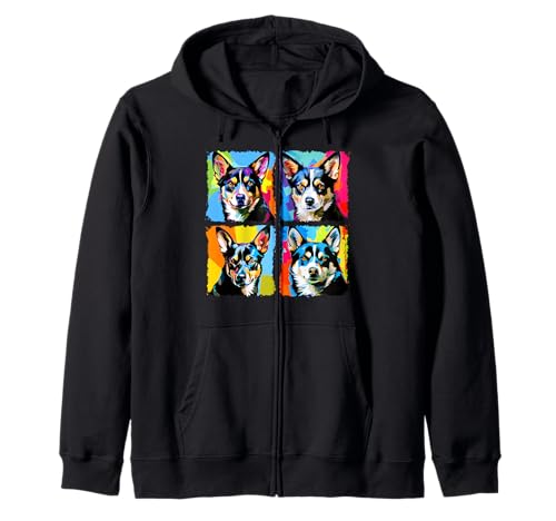 Alaskan Klee Kai Pop Art Colorido Dibujo Pintura Sudadera con Capucha