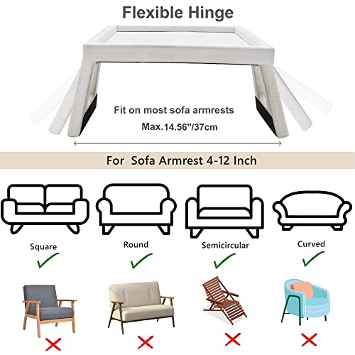 Phoenancee Couch Armrest Table,Sofa Tray Table Clip On Arm,Wooden Side Table For Eating Drinks Snack Tv Remote Controls Holder,Rectangular,Foldable,Super Stable,Not Suitable For Chairs(White) #TOP4