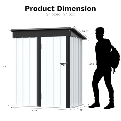 Image of Greesum Outdoor Storage Shed 5 x 3 ft. Utility Tool Shed Metal Storage Garden Shed with Door & Lock for Patio Storage, White
