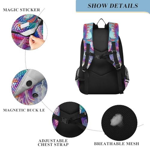 Dragon Clouds Rainbow Backpack for Kids, 17 Inch Large Boys Elementary Backpack, 6-12 Y3