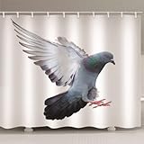 BOVZOX duschvorhang 180x180 Weiß und Taube Wasserdichter, Duschvorhang Badewanne, Waschbar Stoff Polyester Duschvorhänge mit 12 Duschvorhangringen, Beschwerter Saum