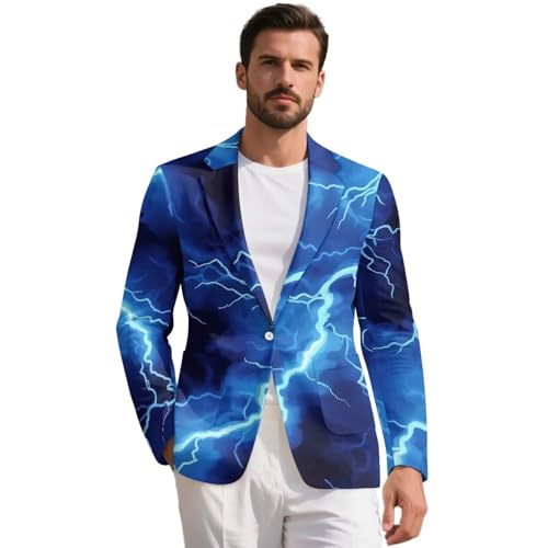 Veste de costume pour homme blazer léger imprimé éclair bleu chic taille M