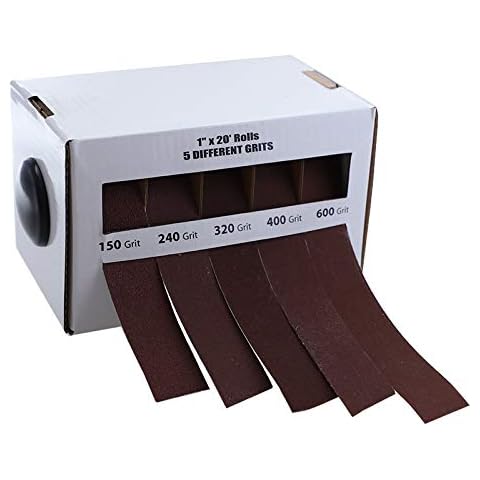 Rfvtgb 5PCS 6M Abrasive Sandpaper Emery Cloth Roll, 150/240/320/400/600 Grit Sanding Belt Drawable Emery Cloth Sandpaper Dry Abrasive Belt Box Wood Grinding Roll Belts for Wood Turners, Automotive Cover