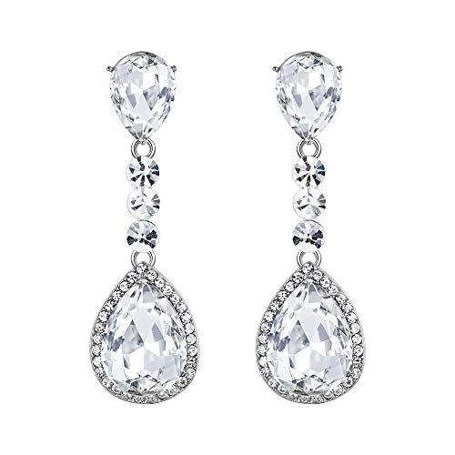BriLove Wedding Bridal Clip-On Earrings for Women Crystal Teardrop Infinity Figure 8 Chandelier Dangle Earrings Clear Silver-Tone