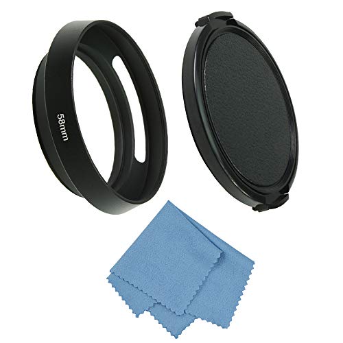 fotocamera ventilato paraluce in metallo con panno di pulizia e copriobiettivo per filettatura standard Lens