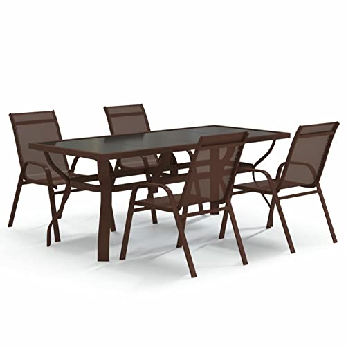 Yolola 6+1 Gartenstühle und Gartentisch Stahl,Balkon Esstisch Set 6 Personen,Gartenstühle Stapelbar,Terrassenmöbel Set Tisch Stühle,Gartenmöbel-Sets Balkonmöbel,Outdoor-Essgruppe Braun und Schwarz – Bild 3