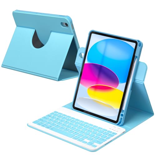 Image of YBING Keyboard Case for iPad 10th Gen 10.9 inch (2022) & 11th Gen (A16, 2025), 7-Color Backlit Detachable Keypad & Rotatable Magnetic Case with Pencil Holder (Blue)
