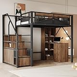 Zepneiy Letto a soppalco 140 x 200 cm, barriera di sicurezza in metallo con sfera in metal...