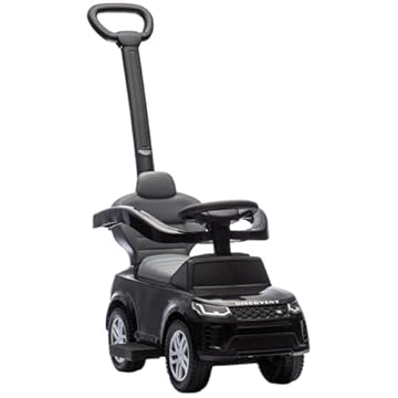 AIYAPLAY Land Rover Discovery Licensed Ride On Car, 2-in-1 Baby Push Car with Removable Push Handle, Foot to Floor Slider with Storage, Protective Guardrail, for Toddlers 18-36 Months, Black