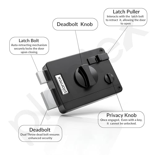 Image of Plantex Heavy Duty Door Lock with 5 Years Warranty /Night Latch Lock with Key & Knob for Main Door /Tribolt Lock for Inside Opening for Home,Hotel,Office - Pack of 1 (Z-Black)