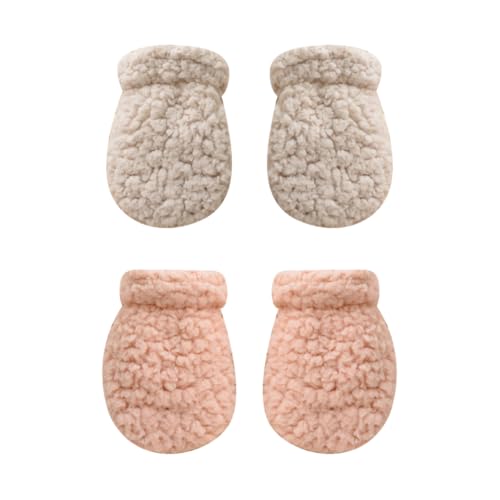 2 Pairs Fleece Warm Baby Mittens Double Layer Winter Mittens Fluffy Hand Warmers Soft Plush Gloves Girl Thick Thermal Mittens