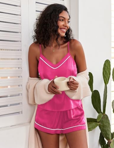 Image of Ekouaer Pajamas for Women Set Silk Satin Pjs Sexy Lingerie Sleepwear Cami Shorts Set Summer Nightwear S-XXL
