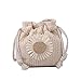 LPOQW Femmes Armure Sac à bandoulière Paille Sac à bandoulière Classique Texture Tournesol Cordon tissé Seau bandoulière épaule Messenger Pochette,Blanche