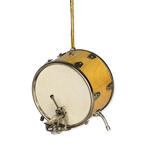 Broadway Gift Natural Wood Bass Drum Music Instrument Replica Christmas Ornament, 2.25 inch