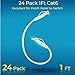 Rapink Patch Cables Cat6/ Cat6a 1ft (24 Pack) Slim, Cat6a Ethernet Patch Cable 10G Support, Snagless Cat 6 Patch Cable for Patch Panel to Switch, Flexiable Cat6 Ethernet Cable White