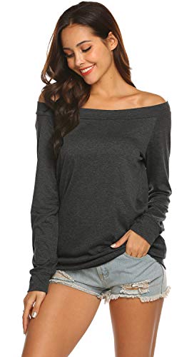 Halife Casual Shirts For Juniors Off Shoulder Long Sleeves (S, Drak Gray) #TOP1